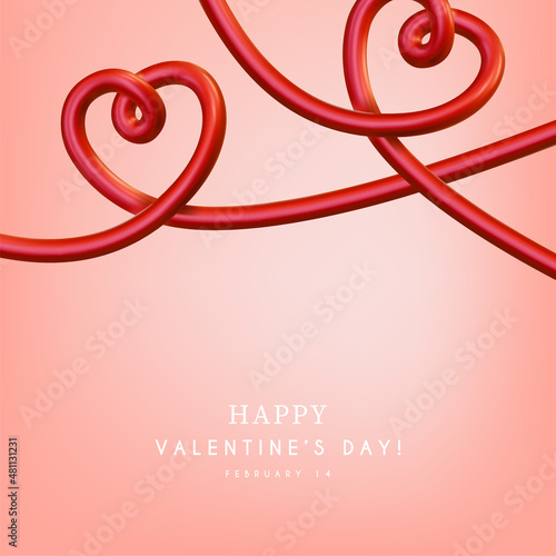 Realistic vector heart shape illustration. Romantic Valentine's Day greeting card. 