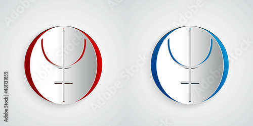 Paper cut Neptune planet symbol icon isolated on grey background. Astrology, numerology, horoscope, astronomy. Paper art style. Vector
