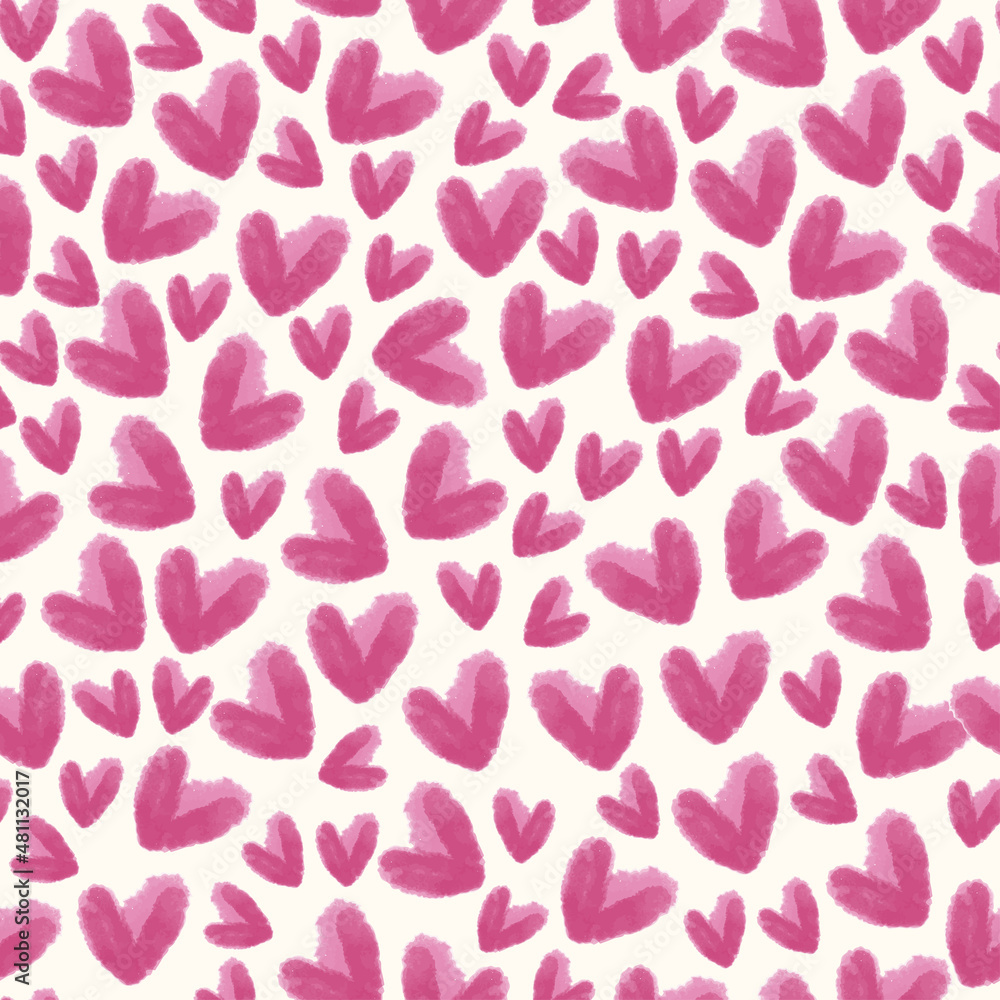 seamless valentine pattern background with pink watercolour heart , kids pattern