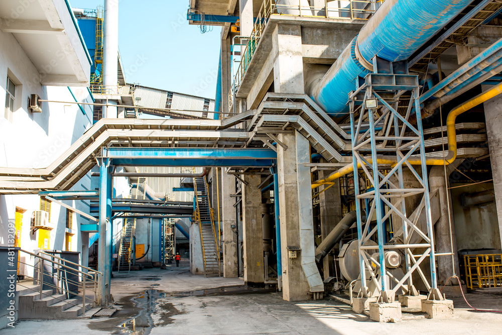 Cement factory. Pipes and compressors, equipment, metalurgy. Modern