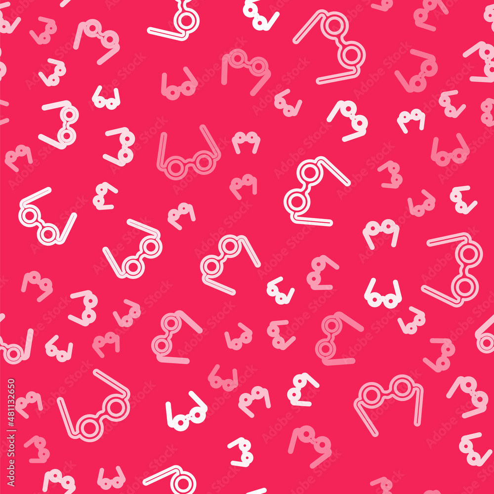White line Glasses icon isolated seamless pattern on red background. Eyeglass frame symbol. Vector White line Glasses icon isolated seamless pattern on red background. Eyeglass frame symbol. Vector