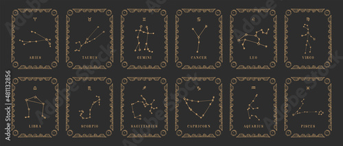 Old horoscope cards. Constellations set in vector.