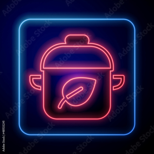 Glowing neon Vegan food diet icon isolated on black background. Organic, bio, eco symbol. Vegan, no meat, lactose free, healthy, fresh and nonviolent food. Vector