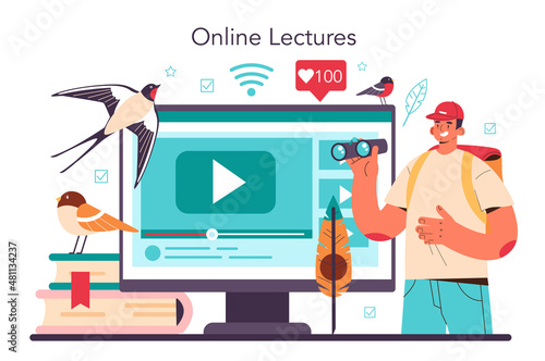 Ornithologist online service or platform. Professional scientist studying