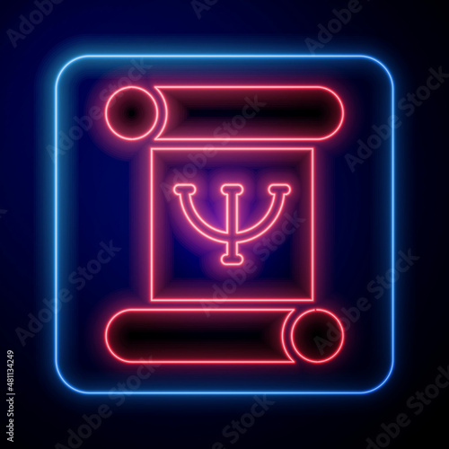 Glowing neon Psychology book icon isolated on black background. Psi symbol. Mental health concept, psychoanalysis analysis and psychotherapy. Vector