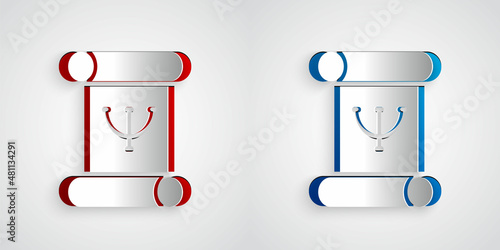 Paper cut Psychology book icon isolated on grey background. Psi symbol. Mental health concept, psychoanalysis analysis and psychotherapy. Paper art style. Vector