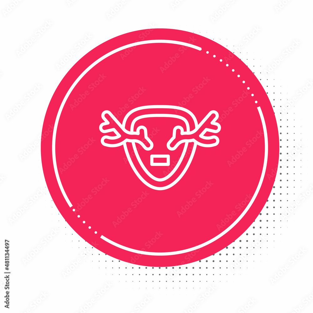 White line Deer antlers on shield icon isolated on white background. Hunting trophy on wall. Red circle button. Vector White line Deer antlers on shield icon isolated on white background. Hunting trophy on wall. Red circle button. Vector
