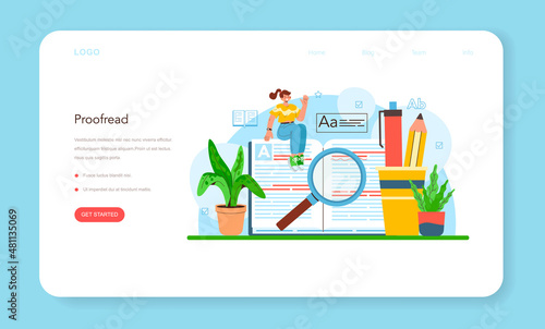 Proofreader web banner or landing page. Printing house technology process