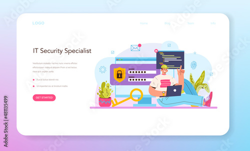 Cyber or web security specialist web banner or landing page. Digital data