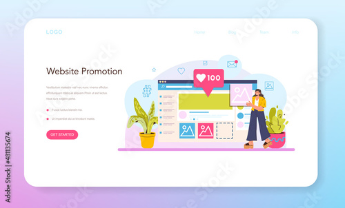 SMM web banner or landing page. Social media marketing, advertising