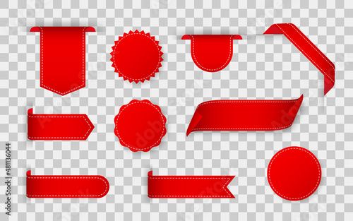 Collections of red ribbons tags badges and labels isolated