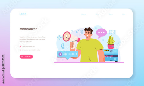 Announcer web banner or landing page. Rhetoric or elocution specialist