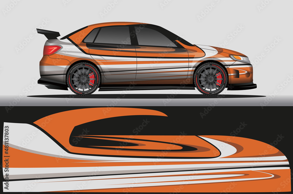 Obraz premium Car livery wrap decal, rally race style vector illustration abstract background