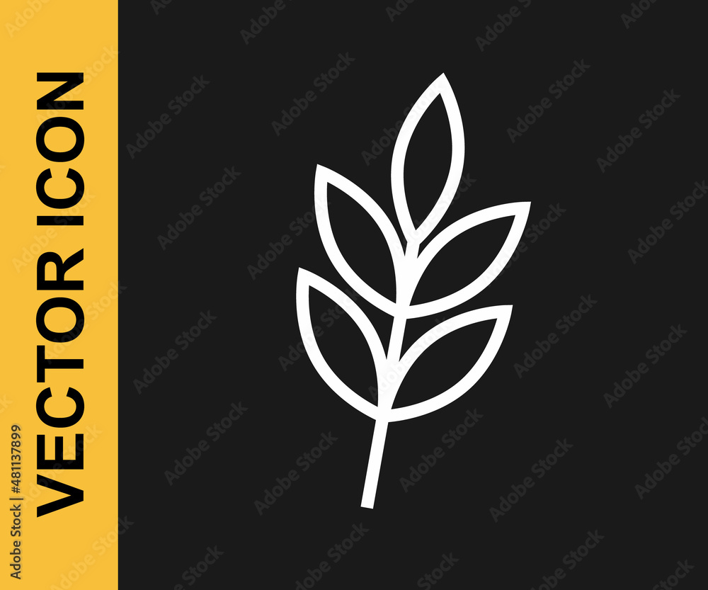 White line Leaf icon isolated on black background. Leaves sign. Fresh natural product symbol. Vector White line Leaf icon isolated on black background. Leaves sign. Fresh natural product symbol. Vector