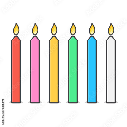 Candles With Fire Flame Vector Icon Illustration. Burning Candle And Flame Flat Icon