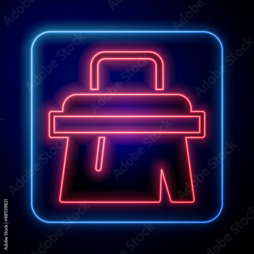 Glowing neon Sauna brush icon isolated on black background. Wooden brush with coarse bristles for washing in the bath. Anti cellulite massage. Vector