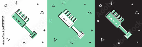 Set Sauna brush icon isolated on white and green, black background. Wooden brush with coarse bristles for washing in the bath. Anti cellulite massage. Vector