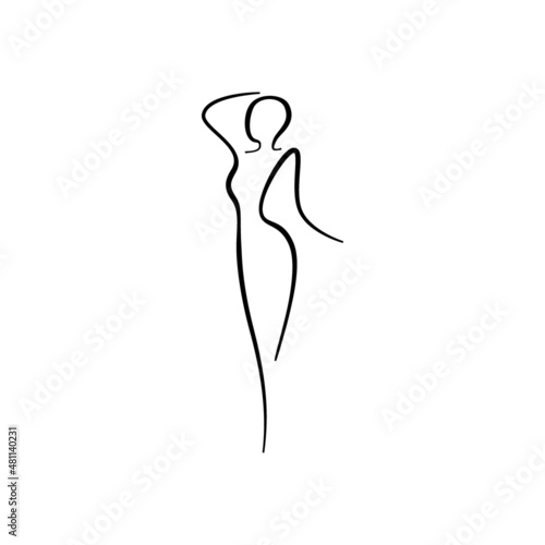 Beauty woman line body silhouette. Model female line figure. Abstract drawing of girl sign for wellness center, sport, dance, beauty salon and spa. Vector