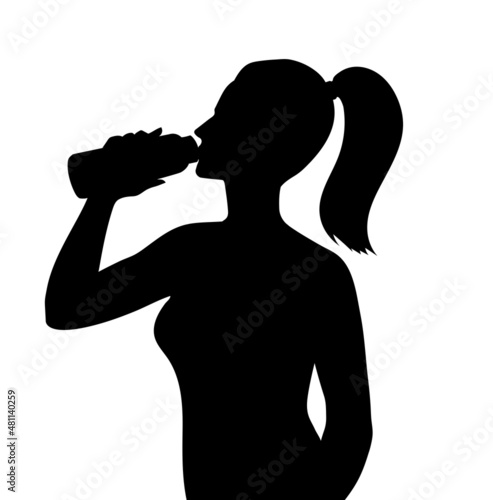 Female silhouette drinking water with bottle