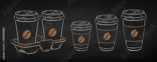 Takeaway paper coffee cups and cup carrier