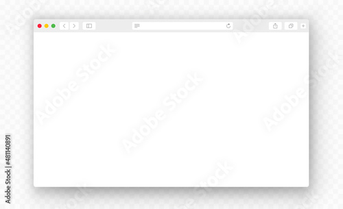 Browser window. Realistic blank browser window with toolbar and shadow. Empty web page mockup - stock vector.