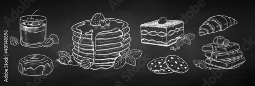 Chalk set of desserts and bakery products