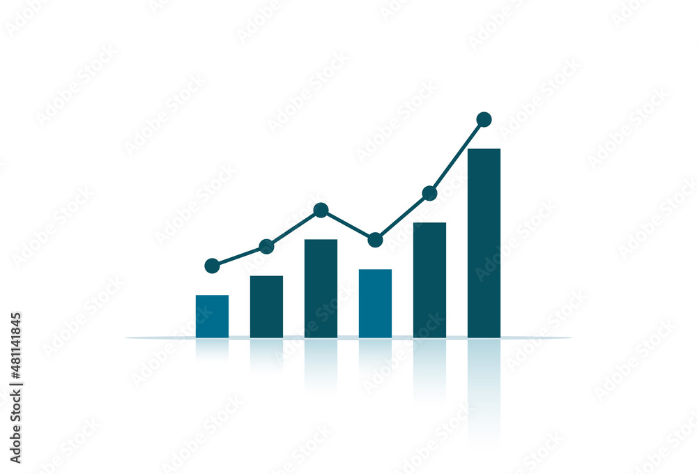 Growing graphic with rising arrow. Digital marketing concept banner. Vector image in realistic style Growing graphic with rising arrow. Digital marketing concept banner. Vector image in realistic style
