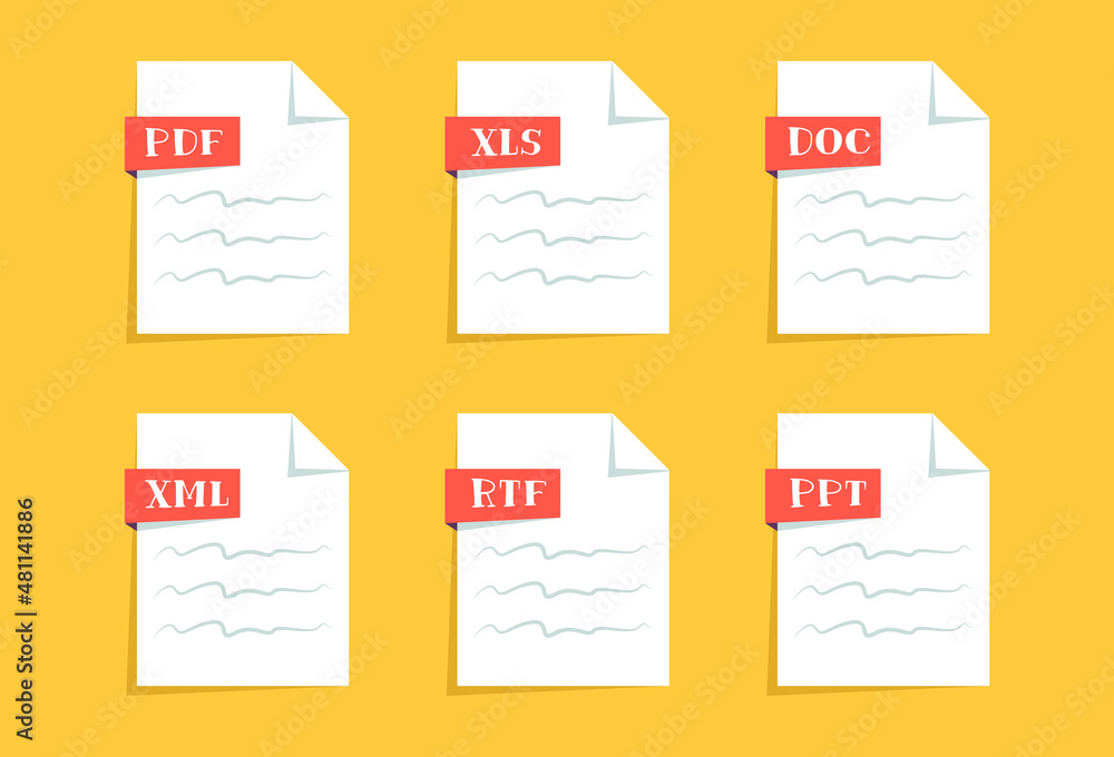 Modern flat design document icons. File format PDF, XLS, DOC, XML. RTF, PPT. Vector image Modern flat design document icons. File format PDF, XLS, DOC, XML. RTF, PPT. Vector image