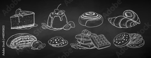 Chalk set of desserts and bakery products
