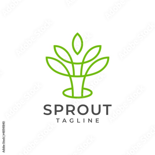 Plant green leaves sprout growing growth grow seedling logo design vector