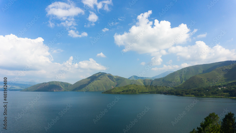 view of lake toba with mountains