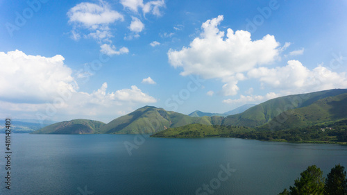 view of lake toba with mountains