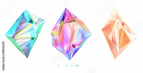 Set of colored crystals on a white background. Mesh