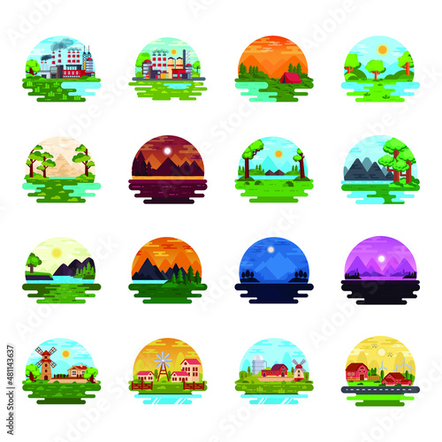 Flat Illustrations of Landscapes and Nature Views 