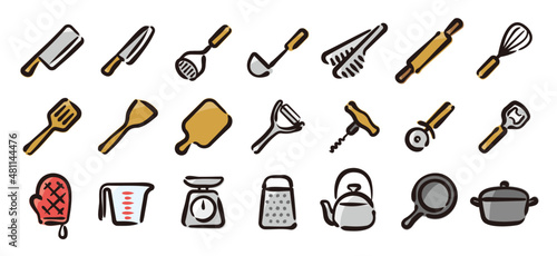 Kitchen tool icon set for graphic (Hand-drawn line, colored version)
