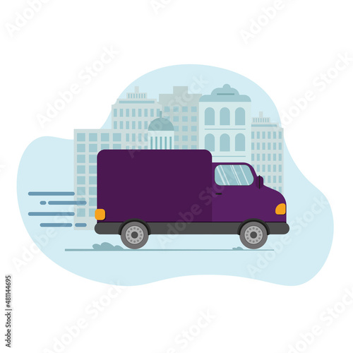 Express delivery truck is carrying parcels on points. Concept online map, tracking, service. Vector illustration. © VIKTORIA