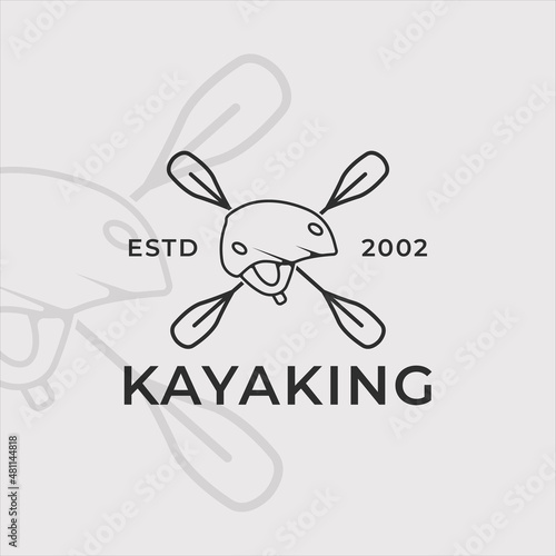 helmet and paddle logo line art simple minimalist vector illustration template icon graphic design. kayak or canoe equipment for business sport symbol and sign
