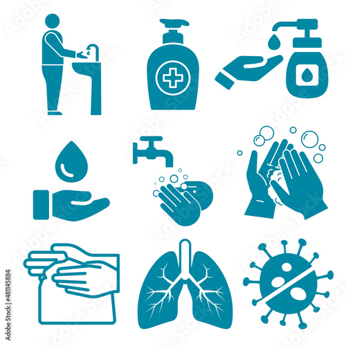 Hand wash, lungs, corona icon set