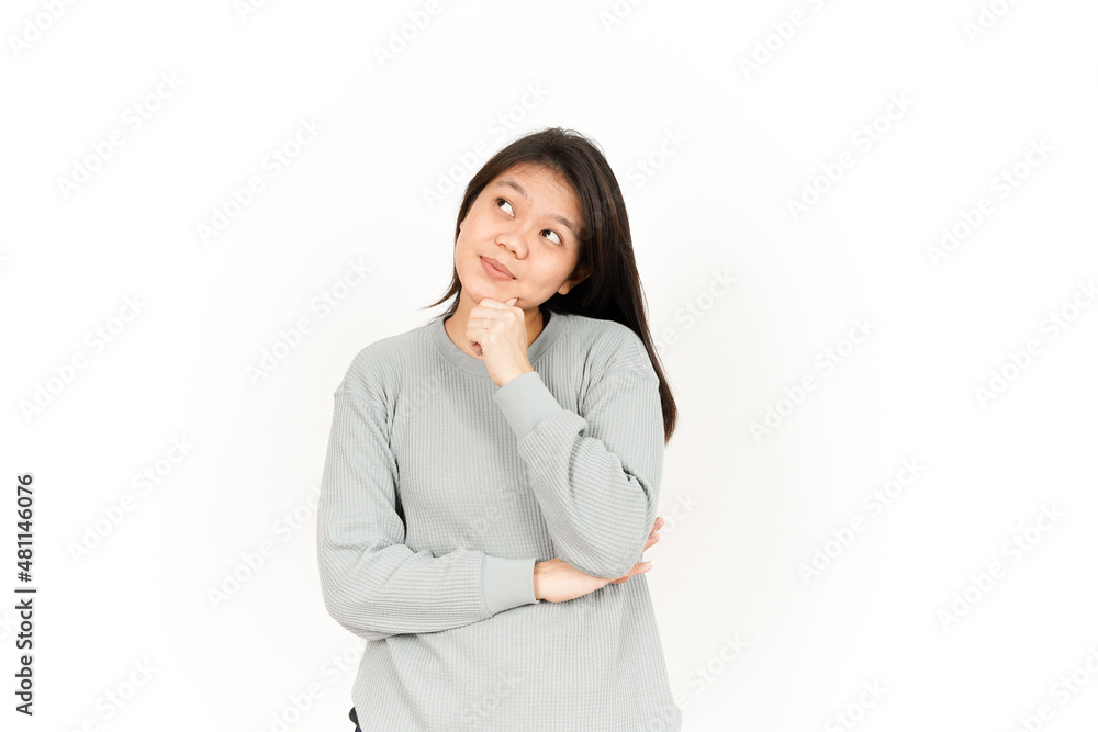 Thinking Gesture Of Beautiful Asian Woman Isolated On White Background Thinking Gesture Of Beautiful Asian Woman Isolated On White Background