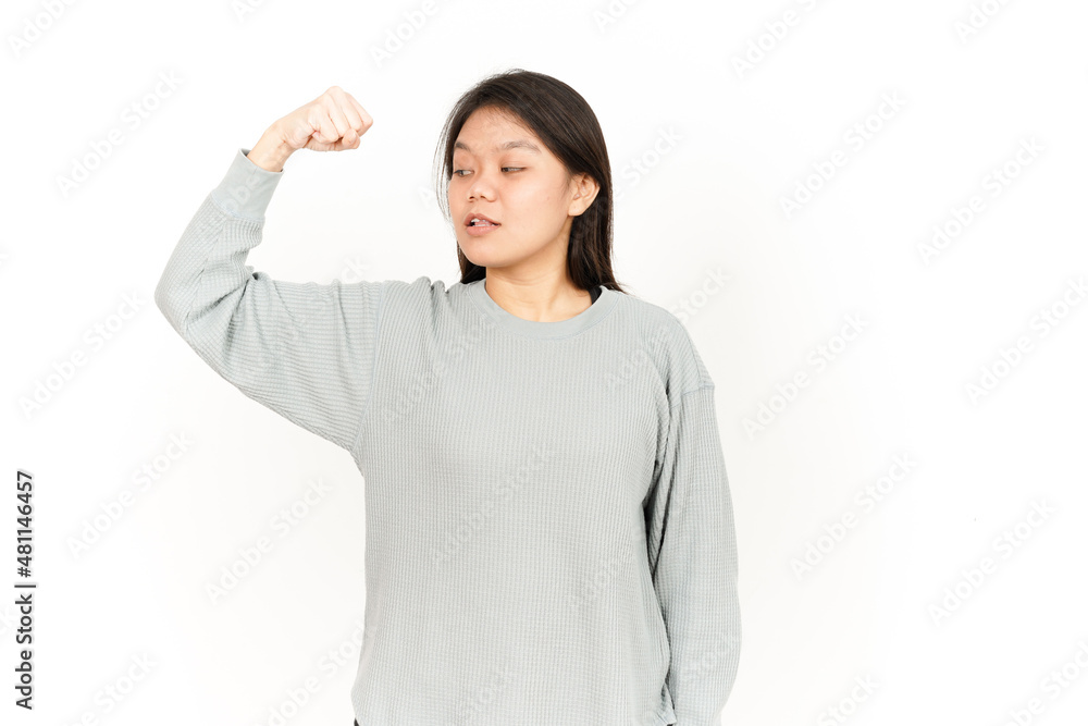 Showing strength arms Of Beautiful Asian Woman Isolated On White Background Showing strength arms Of Beautiful Asian Woman Isolated On White Background