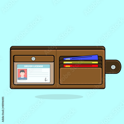 brown wallet full of money dollar and coins flat vector design illustration icon logo wallpaper background