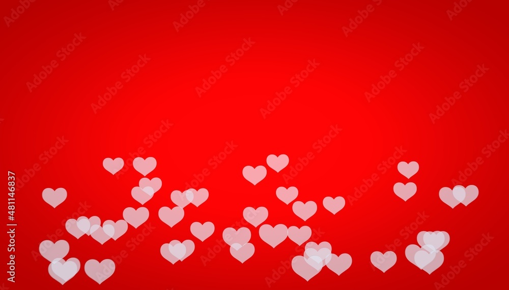 Obraz premium Transparent white hearts on a red festive background. With place for text. 3D render. Valentine's Day, February 14th.