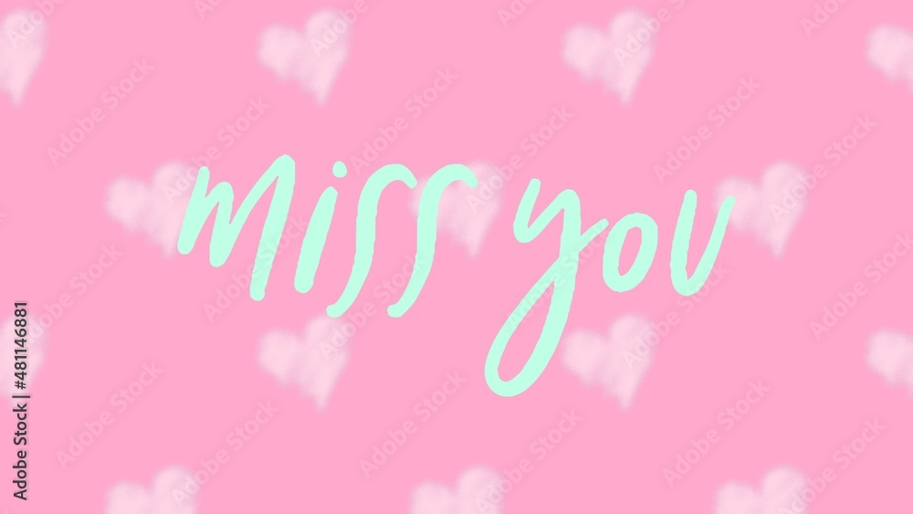 Miss you typography greeting card with heart shaped seamless background, love related item, valentine's day card, love declaration, printables