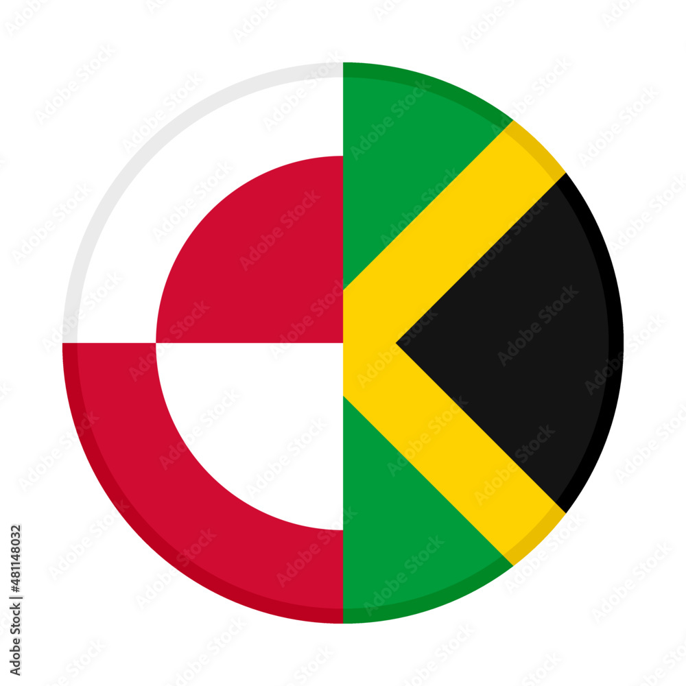 round icon with greenland and jamaica flags. vector illustration isolated on white background round icon with greenland and jamaica flags. vector illustration isolated on white background