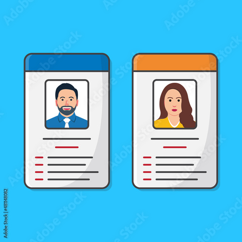 Identification Card Or ID Card With Male And Female Photo Vector Icon Illustration. The Idea Of Personal Identity