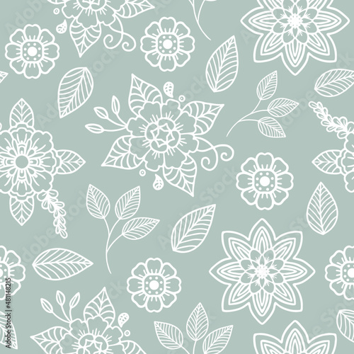 seamless pattern with floral line drawing. Simple minimalist wallpaper pattern with nature elements. Seamless pattern with botanical elements.