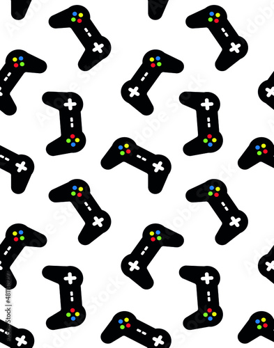 Vector seamless pattern of flat gaming console joystick isolated on white background