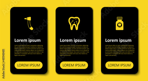 Set Toothache painkiller tablet, Broken tooth and drill. Business infographic template. Vector