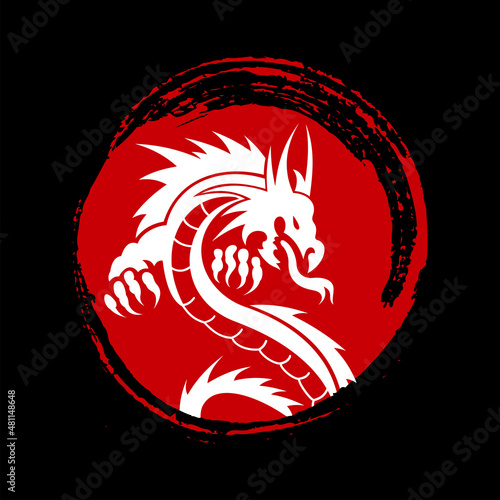 dragon symbol vector with red circle