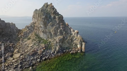 ProRes. Lake Baikal. Olkhon Island. The heart of the island is Shamanka Rock. Poleslok Khuzhir. Summer shooting from a drone.